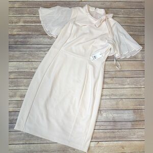 Elegant Cream Dress with Sheer Sleeves